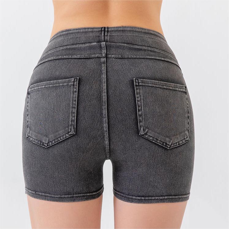 Denim Yoga Shorts Women's High Waist Slimming Hip Raise Stretch Workout Pants Running Sports Outerwear Casual Shorts
