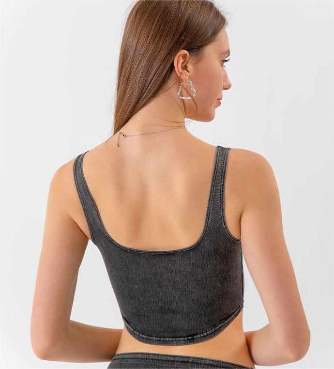 Denim Yoga Exercise Vest Women's U-Shaped Elastic Slimming Beauty Back Outer Wear Quick-Drying Workout Top