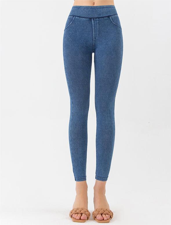 High Waist Stretch Barbie Jeans Women Belly Contracting Hip Lifting Double Pocket Yoga Sports Casual Ankle Banded Pants