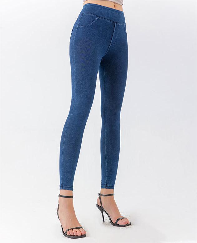 High Waist Stretch Barbie Jeans Women Belly Contracting Hip Lifting Double Pocket Yoga Sports Casual Ankle Banded Pants