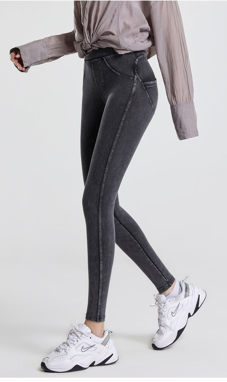 Spring Summer Jeans Women Outer Wear High Waist Belly Contracting Slimming Tight Yoga Pencil Pants Stretch Pocket Weight Loss Pants