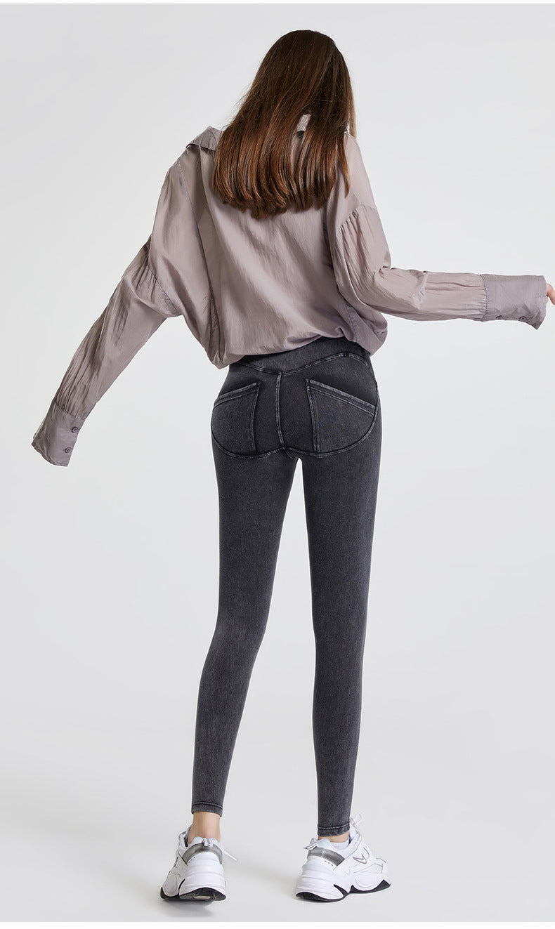 Spring Summer Jeans Women Outer Wear High Waist Belly Contracting Slimming Tight Yoga Pencil Pants Stretch Pocket Weight Loss Pants