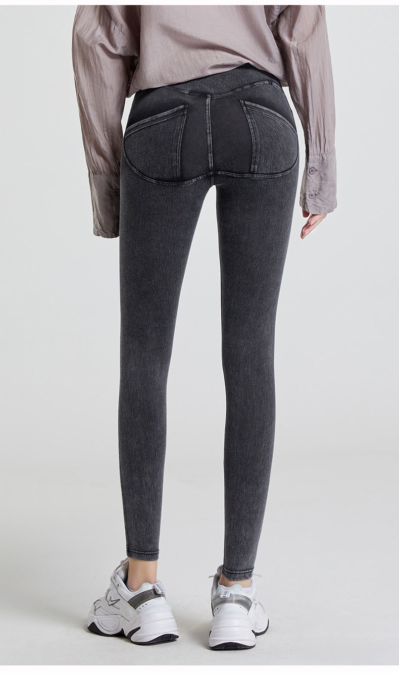 Spring Summer Jeans Women Outer Wear High Waist Belly Contracting Slimming Tight Yoga Pencil Pants Stretch Pocket Weight Loss Pants