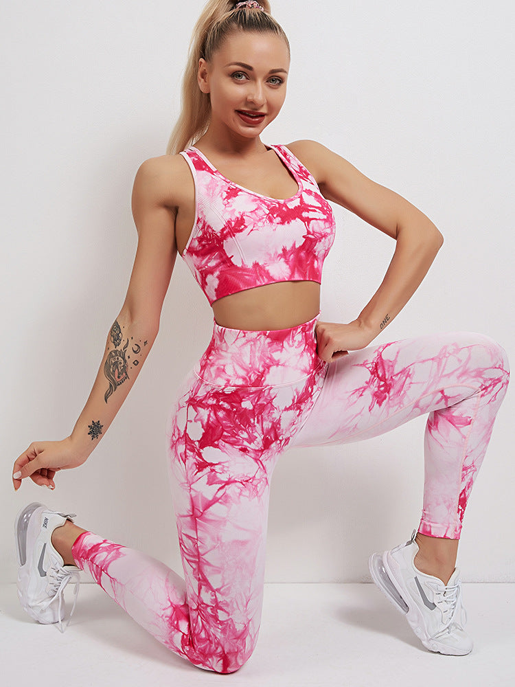 Summer Tie Dye Fitness Yoga Suit Skinny Hip Raise Breast Shaping High Waist Yoga Clothes Sports Tight Clothes