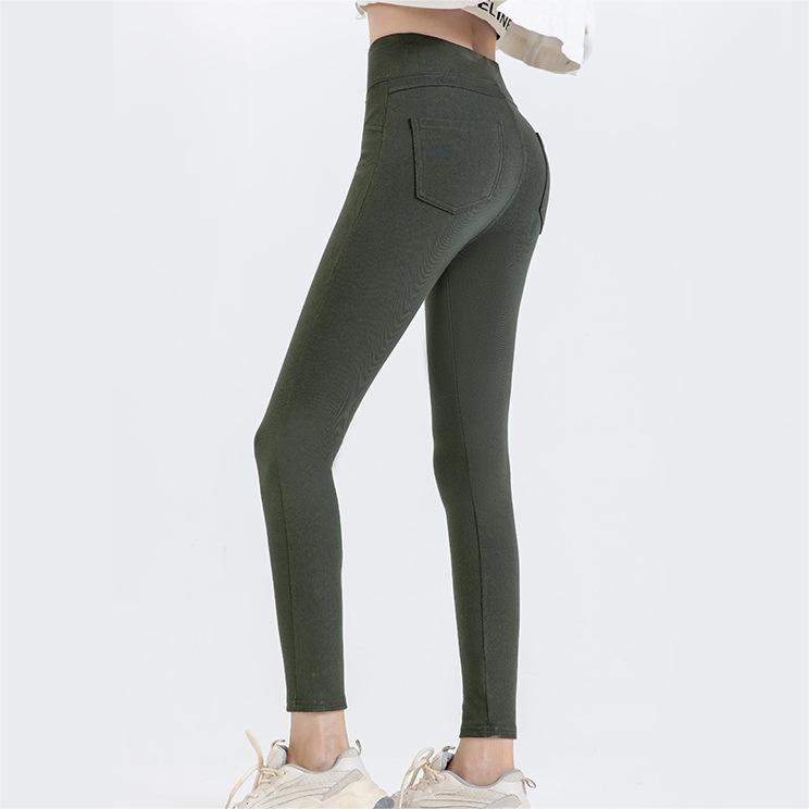 Leggings térmicos de mezclilla para primavera y verano que mantienen el calor, pantalones casuales de cintura alta que levantan la cadera, pantalones ajustados con forro polar