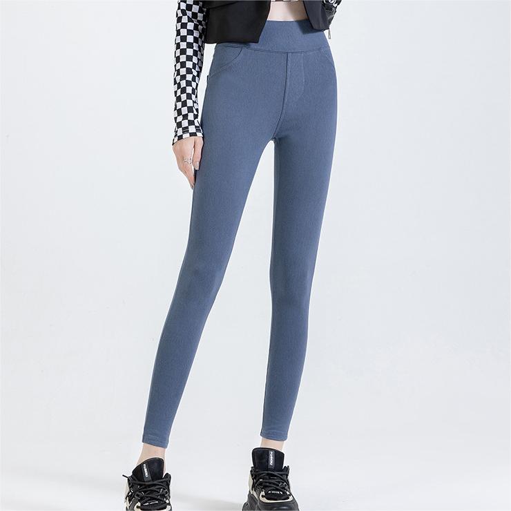 Leggings térmicos de mezclilla para primavera y verano que mantienen el calor, pantalones casuales de cintura alta que levantan la cadera, pantalones ajustados con forro polar
