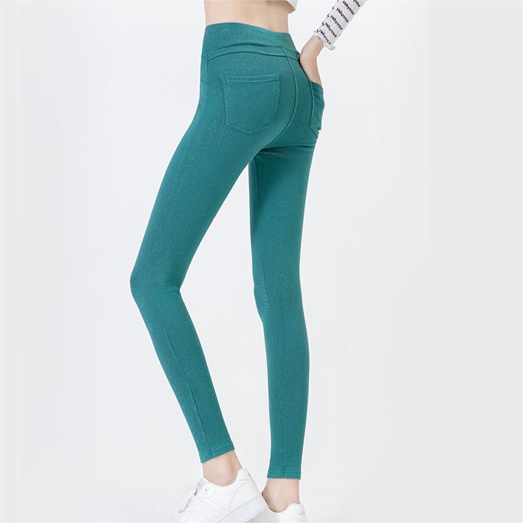 Leggings térmicos de mezclilla para primavera y verano que mantienen el calor, pantalones casuales de cintura alta que levantan la cadera, pantalones ajustados con forro polar