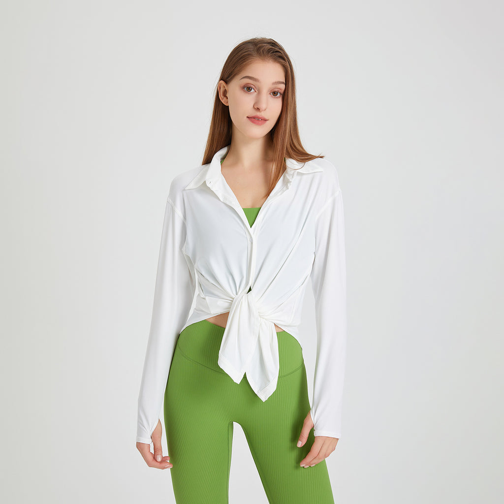 T-shirt de sport ample et long pour femme, idéal pour le yoga et les séances d'entraînement. Séchage rapide. Manches longues. Idéal pour l'été.