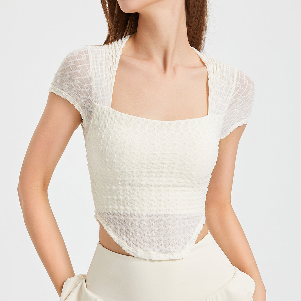 Camiseta elástica de manga corta con almohadilla fija para el pecho que combina con todo, ropa de yoga para mujer, ropa de fitness transpirable, camiseta de verano