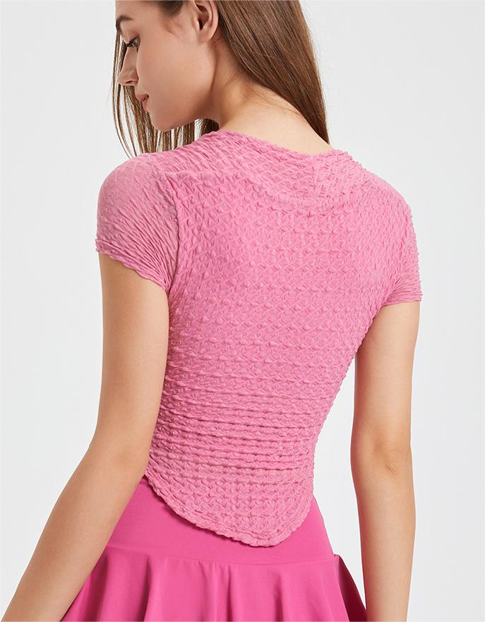 Camiseta elástica de manga corta con almohadilla fija para el pecho que combina con todo, ropa de yoga para mujer, ropa de fitness transpirable, camiseta de verano