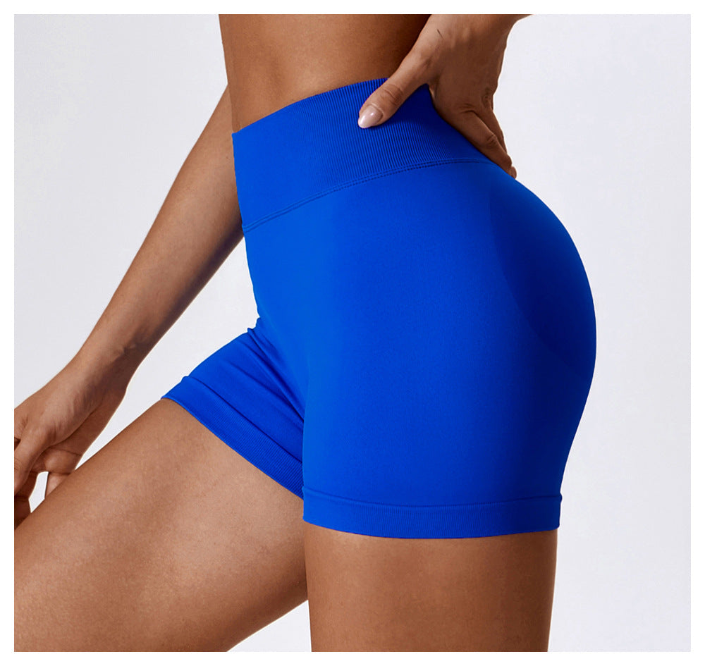 Sollinarry Seamless High Waist Yoga Shorts Belly Contracting Hip Raise Fitness Pants Outer Wear Running Exercise Shorts