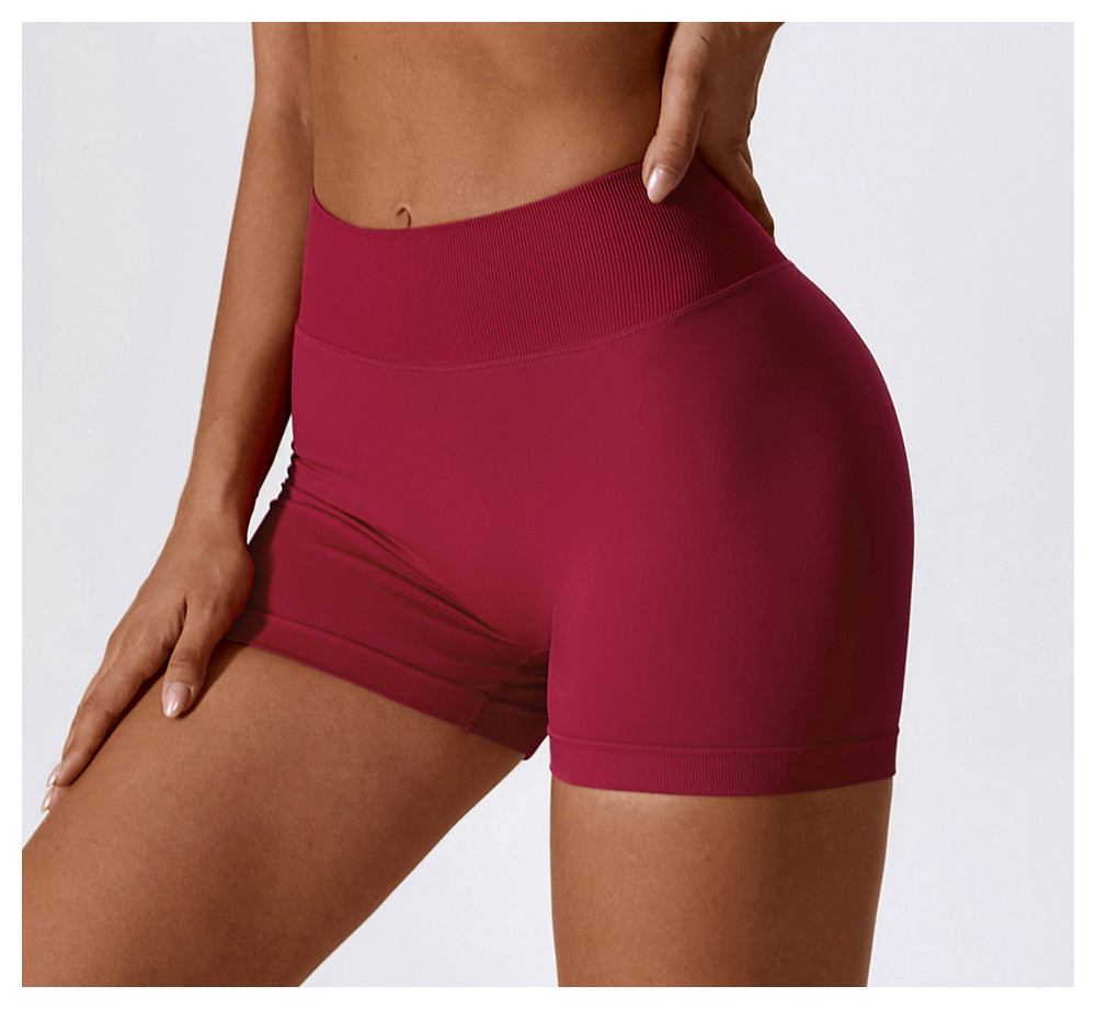 Sollinarry Seamless High Waist Yoga Shorts Belly Contracting Hip Raise Fitness Pants Outer Wear Running Exercise Shorts