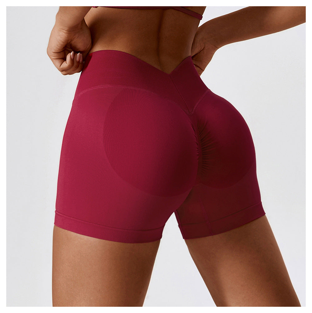Sollinarry Seamless High Waist Yoga Shorts Belly Contracting Hip Raise Fitness Pants Outer Wear Running Exercise Shorts