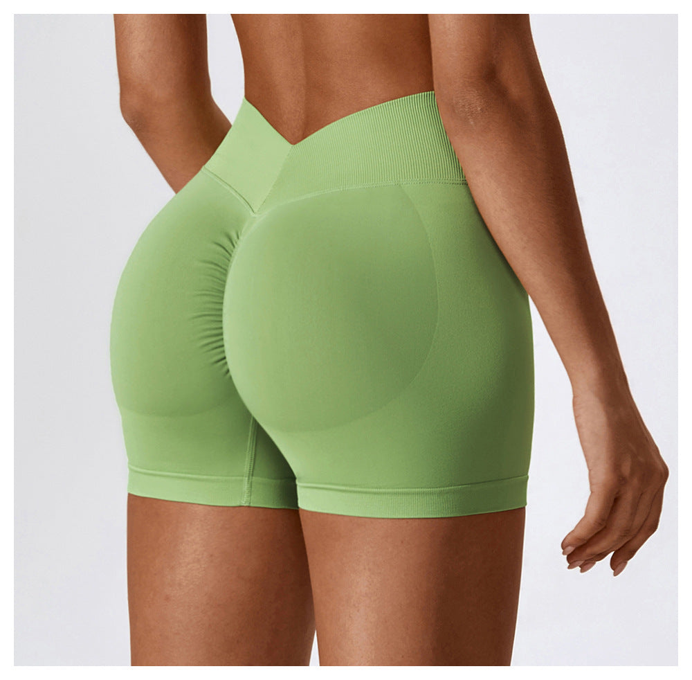 Sollinarry Seamless High Waist Yoga Shorts Belly Contracting Hip Raise Fitness Pants Outer Wear Running Exercise Shorts
