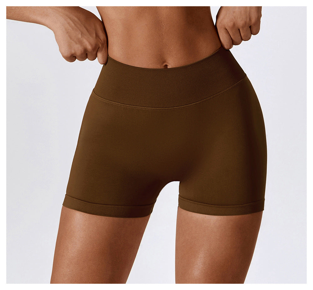 Sollinarry Seamless High Waist Yoga Shorts Belly Contracting Hip Raise Fitness Pants Outer Wear Running Exercise Shorts