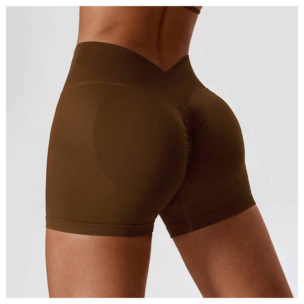 Sollinarry Seamless High Waist Yoga Shorts Belly Contracting Hip Raise Fitness Pants Outer Wear Running Exercise Shorts