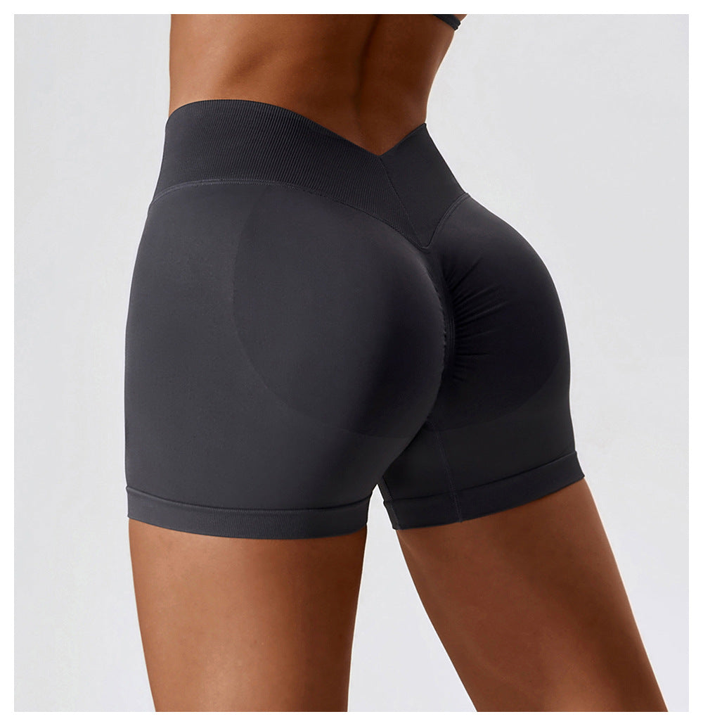 Sollinarry Seamless High Waist Yoga Shorts Belly Contracting Hip Raise Fitness Pants Outer Wear Running Exercise Shorts