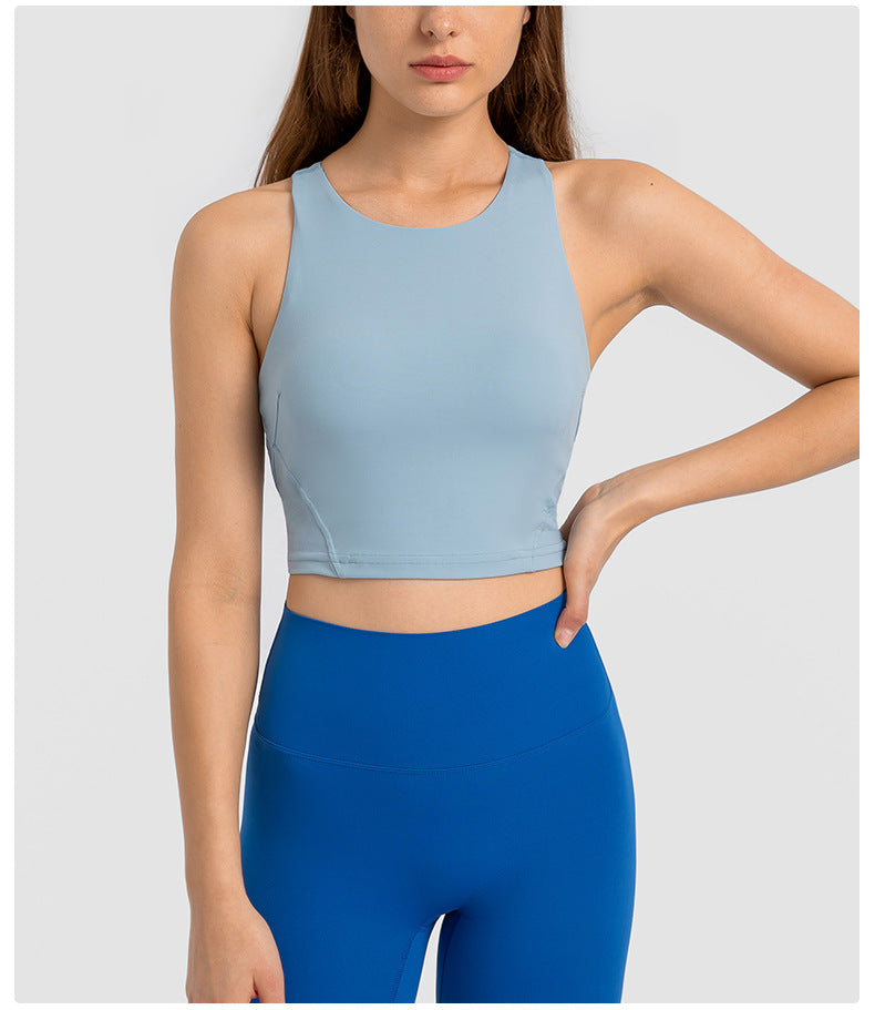 Spring Summer Pull High round Tie Chest Pad Yoga Vest Nude Feel Tight High Elastic Sports Fitness Top Women