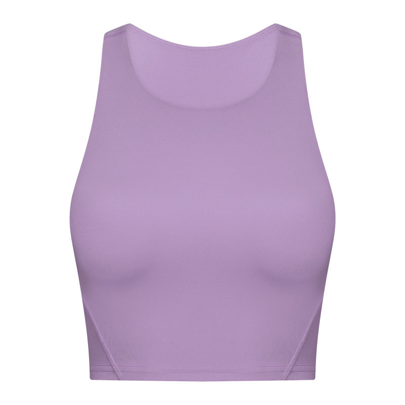 Spring Summer Pull High round Tie Chest Pad Yoga Vest Nude Feel Tight High Elastic Sports Fitness Top Women