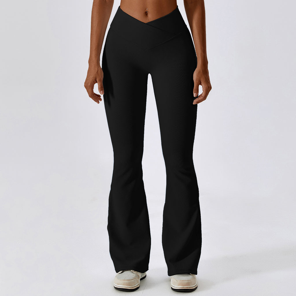 Sollinarry Cross High Waist Yoga Bell Bottom Pants Women Dance Sports Wide Leg Pants Casual Hip Lifting Fitness Bootcut Trousers
