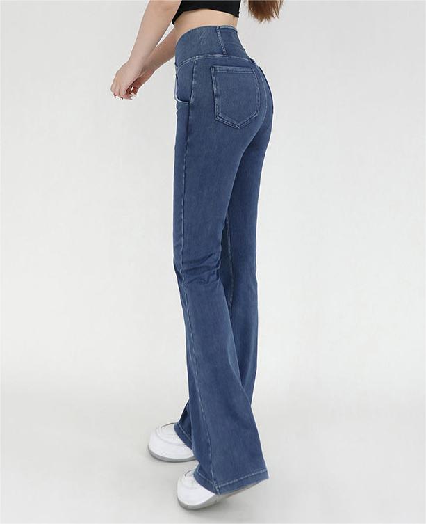 High Waist Slimming Intersection Bag Denim Fitness Bell Bottom Pants Women Stretch Tight Sports Yoga Outerwear Casual Pants