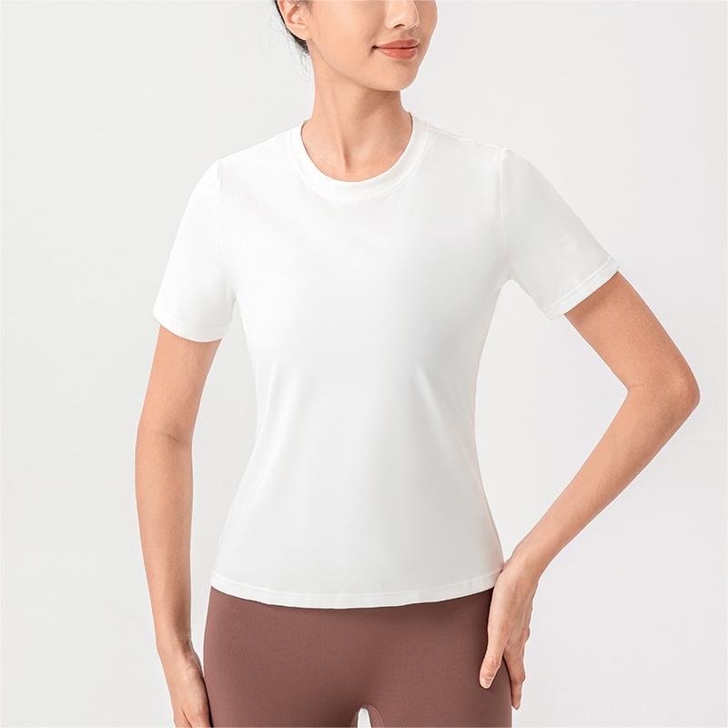 Fine Yarn Women Summer Yoga Short Sleeve Nude Feel Breathable Running Top Loose Fitness T Shirt