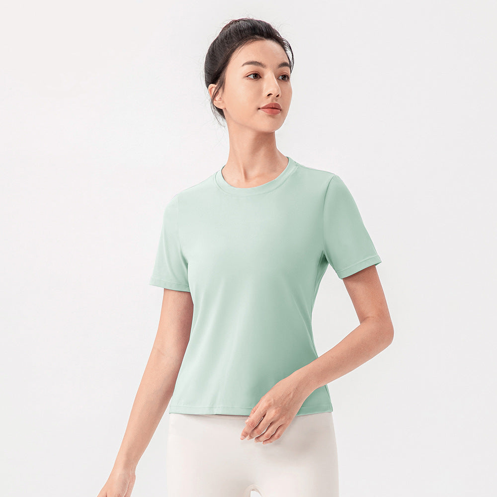Fine Yarn Women Summer Yoga Short Sleeve Nude Feel Breathable Running Top Loose Fitness T Shirt