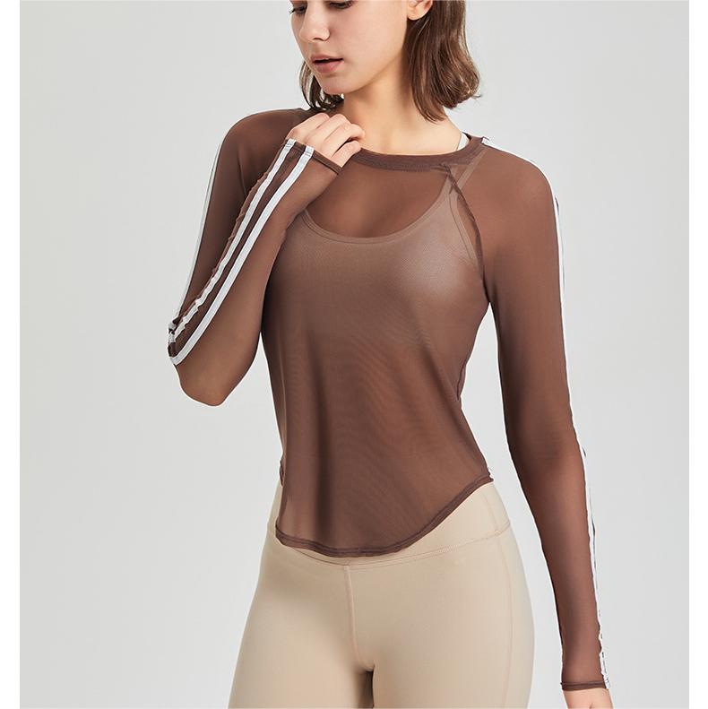 Sports T Shirt Women Color Matching Mesh Quick Drying Long Sleeve Slim Fit Breathable Running Fitness Top Yoga Clothes Blouse