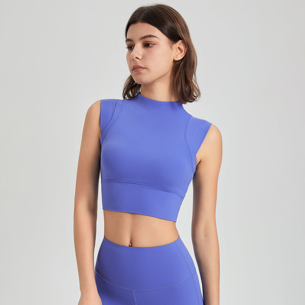 Ropa interior de licra elástica de alta elasticidad a prueba de golpes para correr, ejercicio, cuello alto, copa fija, ropa de yoga, sujetador, chaleco de secado rápido, top de entrenamiento