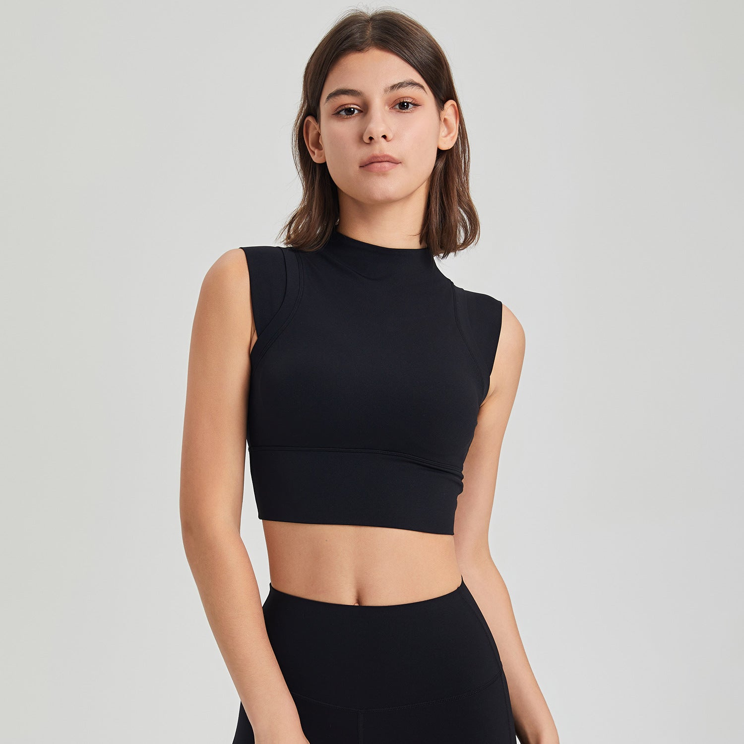 Ropa interior de licra elástica de alta elasticidad a prueba de golpes para correr, ejercicio, cuello alto, copa fija, ropa de yoga, sujetador, chaleco de secado rápido, top de entrenamiento