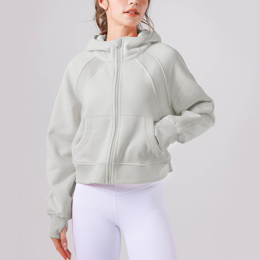 Pull à capuche épais et ample, style décontracté, fermeture éclair intégrale, idéal pour le yoga en automne et en hiver. Vêtements de sport pour femmes.
