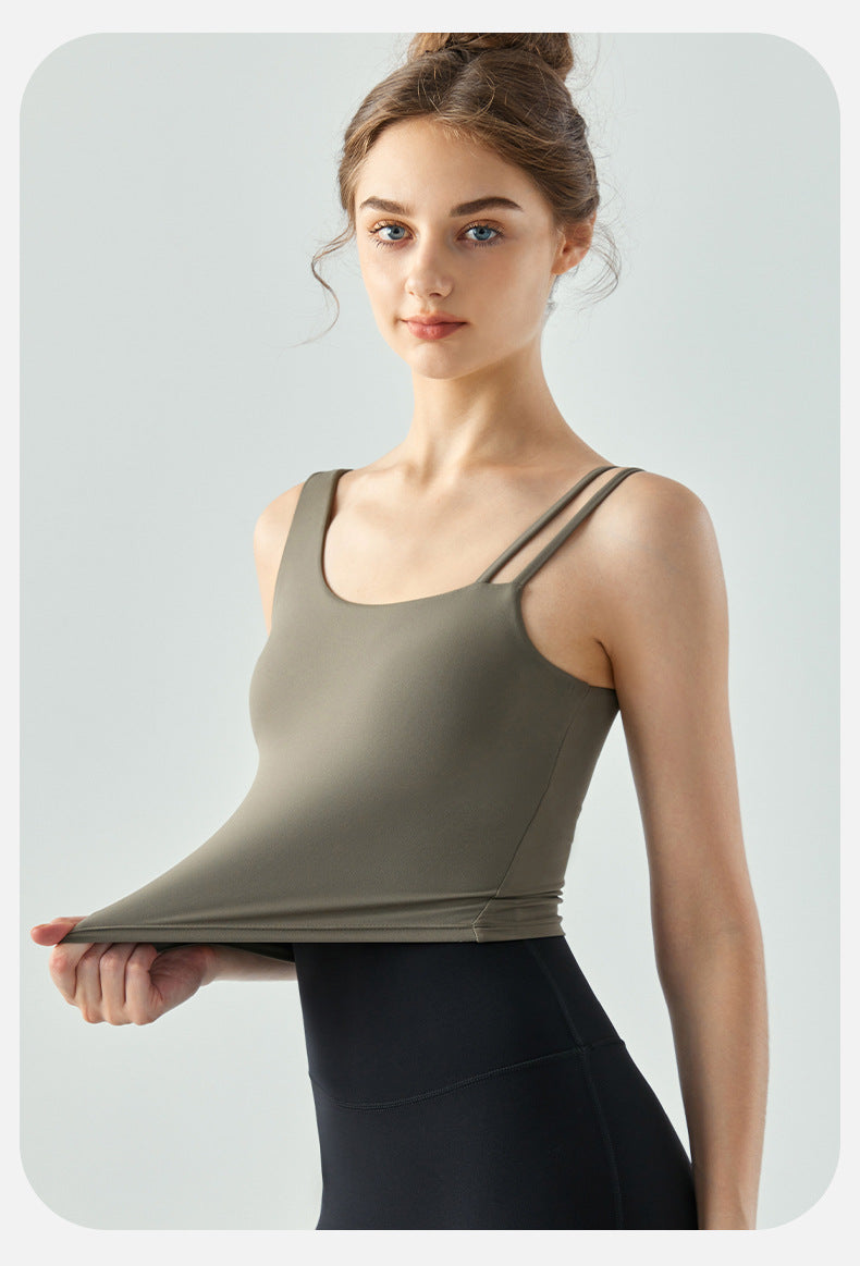 Chaleco de yoga con almohadilla para el pecho, tirantes asimétricos, ropa interior que embellece tu espalda, chaleco deportivo ajustado, sujetador de entrenamiento adelgazante para mujer