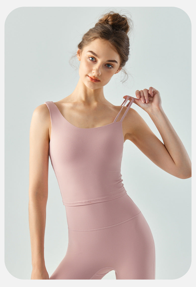 Chaleco de yoga con almohadilla para el pecho, tirantes asimétricos, ropa interior que embellece tu espalda, chaleco deportivo ajustado, sujetador de entrenamiento adelgazante para mujer