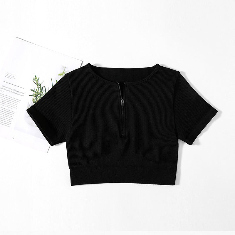 Slim Fit Zipper Nude Feel Yoga Clothes With Chest Pad Waist Tight Yoga Clothes Suit High Waist Belly Contracting Nude Feel Yoga Clothes