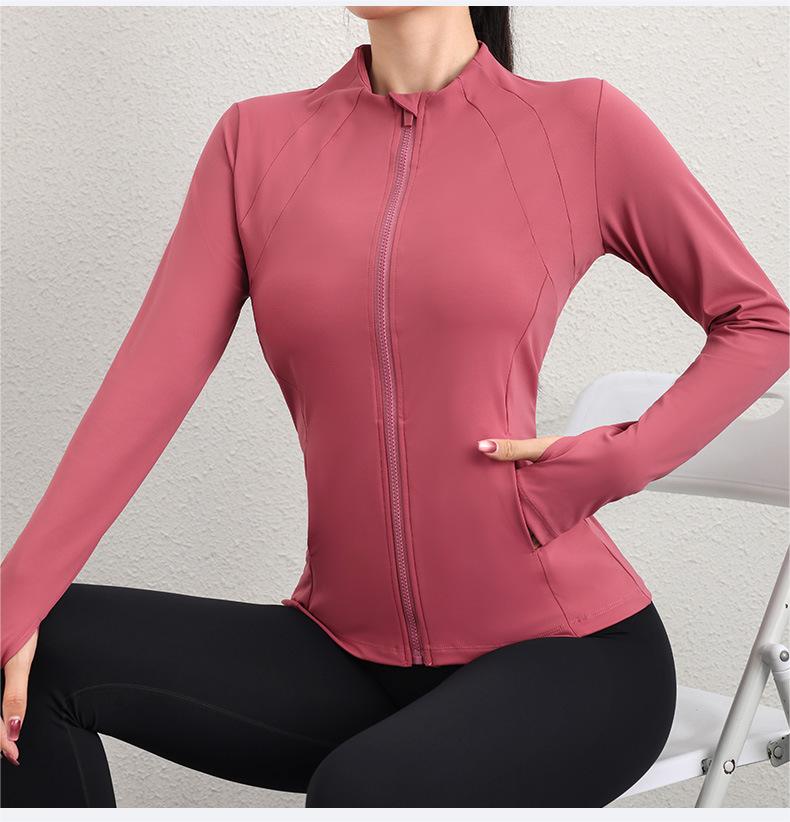Veste de yoga d'automne pour femme, à fermeture éclair, séchage rapide, idéale pour la course à pied, le sport et l'entraînement. Coupe fine et ajustée.
