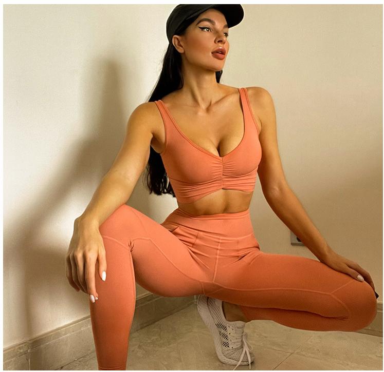 Nude Feel Tight Push Up Pleated Yoga Vest Fitness Clothes Women Yoga Sports Bra With Chest Pad