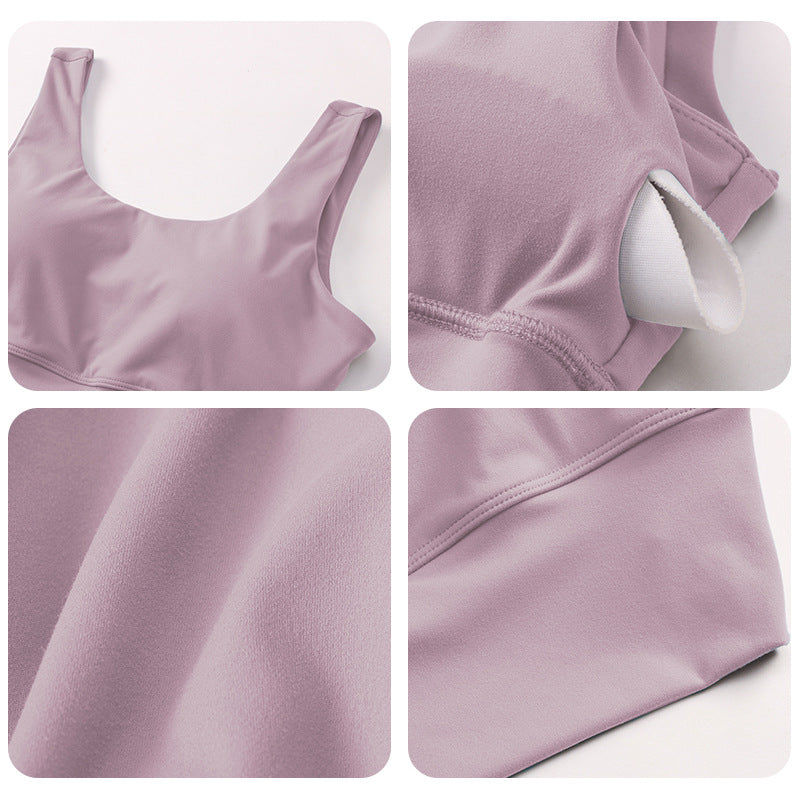 Women Running Fitness Bra Strap Chest Pad Skin Friendly Double Sided Nude Feel Tight Sports Underwear Yoga Vest