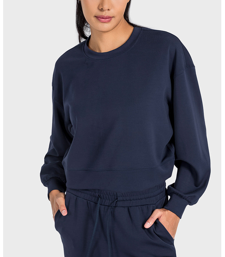 Air Layer round Neck Simple Casual All Match Yoga Long Sleeve Loose Skin Friendly Quick Drying Draping Sports Sweater for Women