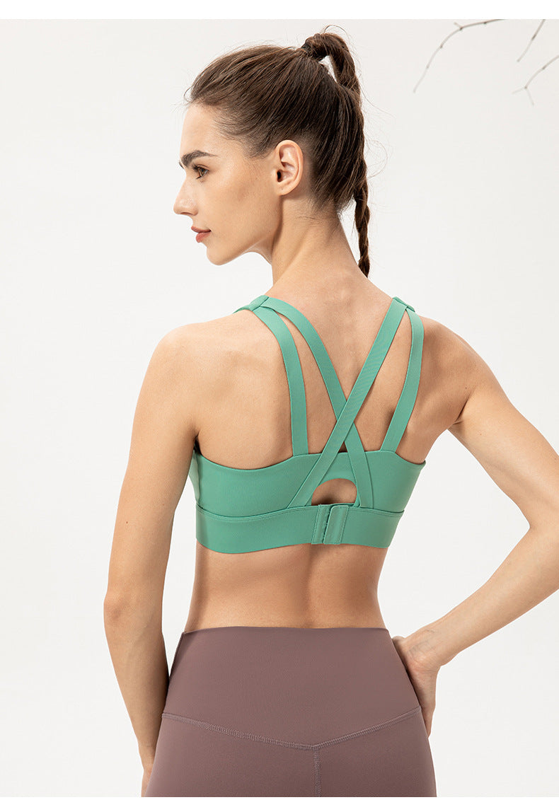 Soutien-gorge de yoga haute résistance à bonnets fixes intégrés, gilet de sport pour la course et le fitness, sous-vêtements à boucle