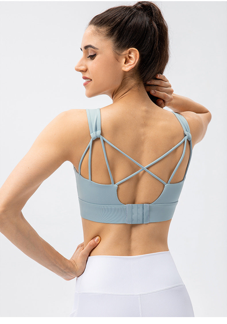 Soutien-gorge de sport une pièce haute résistance pour femme, bonnets fixes, gilet de yoga avec boucle et absorption des chocs, sous-vêtement d'entraînement.
