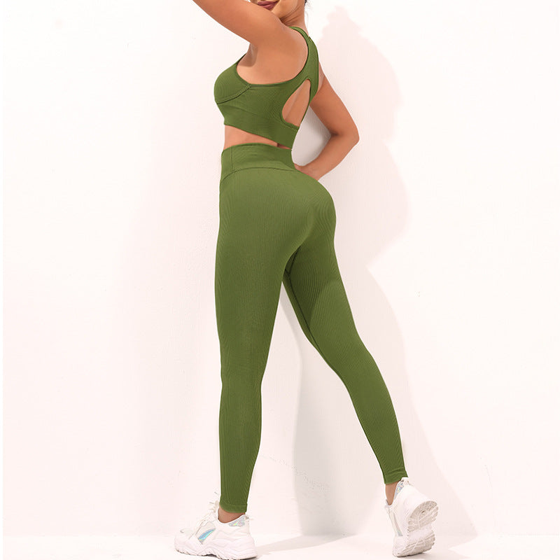 Thread Yoga Suit Autumn Women Beauty Back Hollow Out Cutout out Sports Vest Cross Thread Yoga Pants