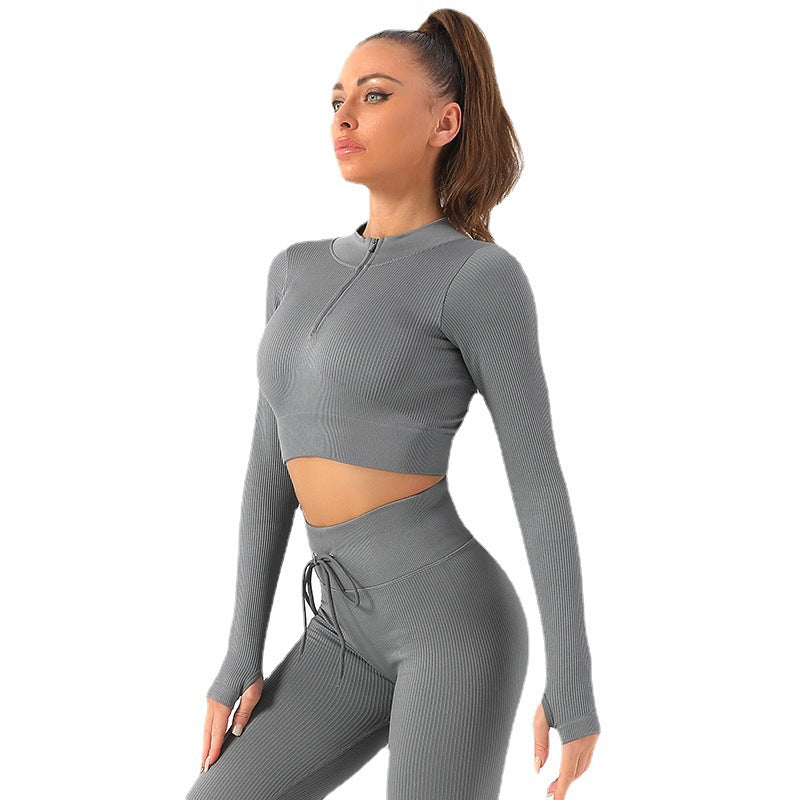 Quick Drying Stretch Tight Seamless Yoga Clothes Long Sleeved Top Women Elastic Zipper Sports Fitness Yoga Jacket