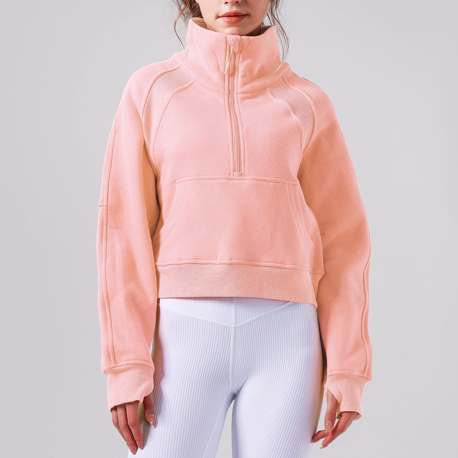 Veste de sport automne-hiver pour le yoga, demi-zip, col montant, fermeture éclair, pull de fitness et de course à pied.