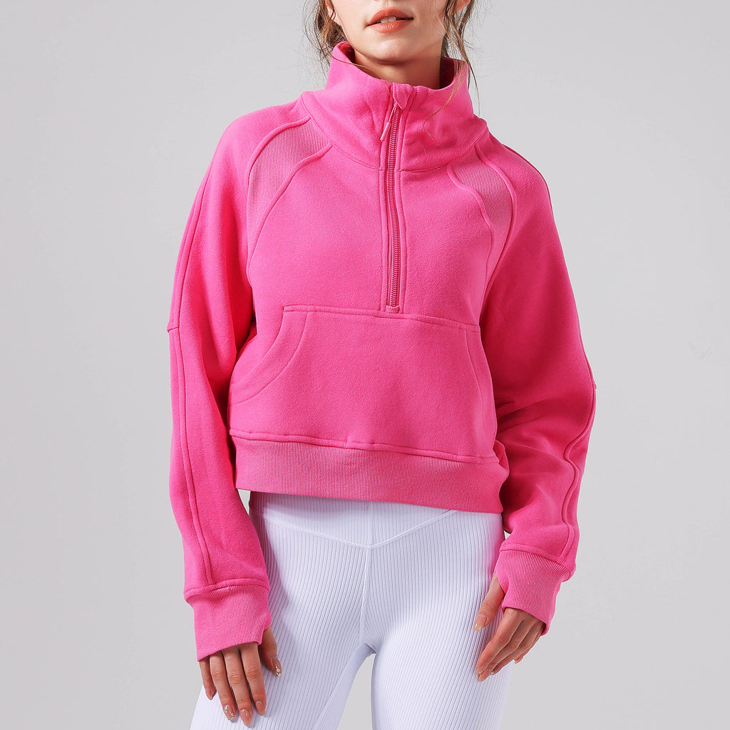 Veste de sport automne-hiver pour le yoga, demi-zip, col montant, fermeture éclair, pull de fitness et de course à pied.