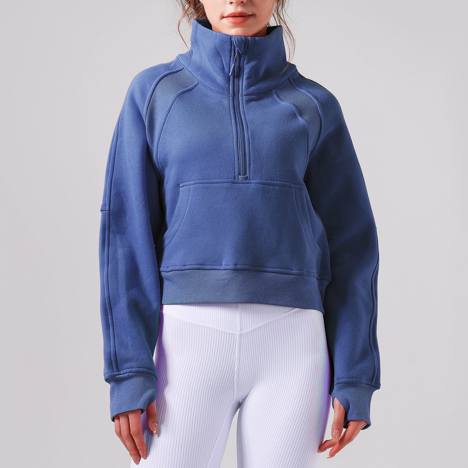 Veste de sport automne-hiver pour le yoga, demi-zip, col montant, fermeture éclair, pull de fitness et de course à pied.