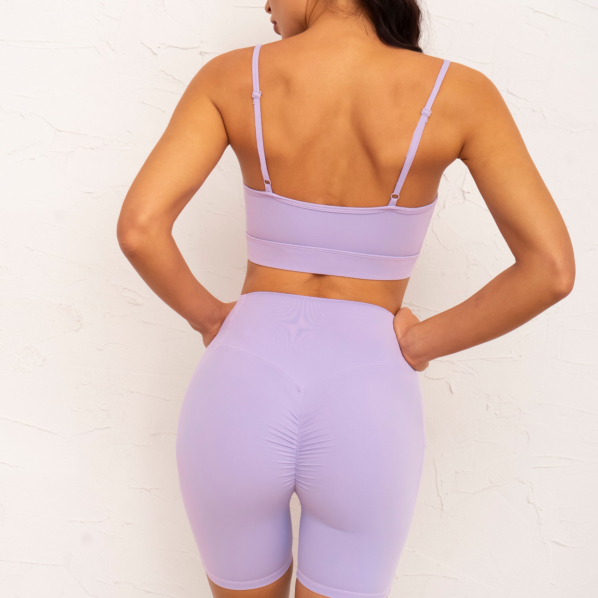 Ensemble trois pièces : soutien-gorge à fines bretelles, pantalon à double poche, soutien-gorge sexy, bretelles fines, dos magnifique, fitness, yoga, sport