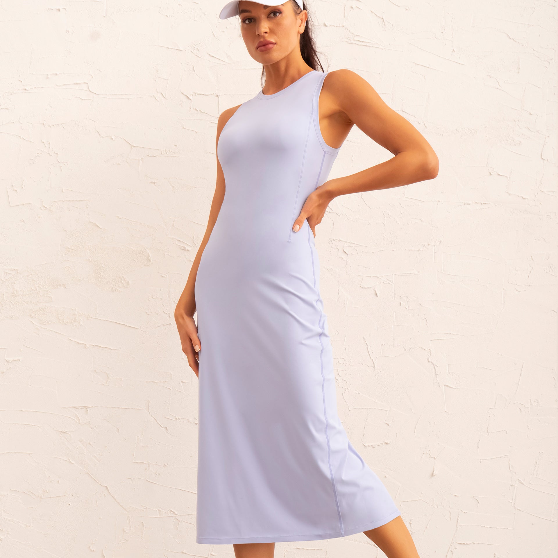 Yoga Wear Women Double Sided High Elastic Tight Dress Summer Long Back Slit Dress