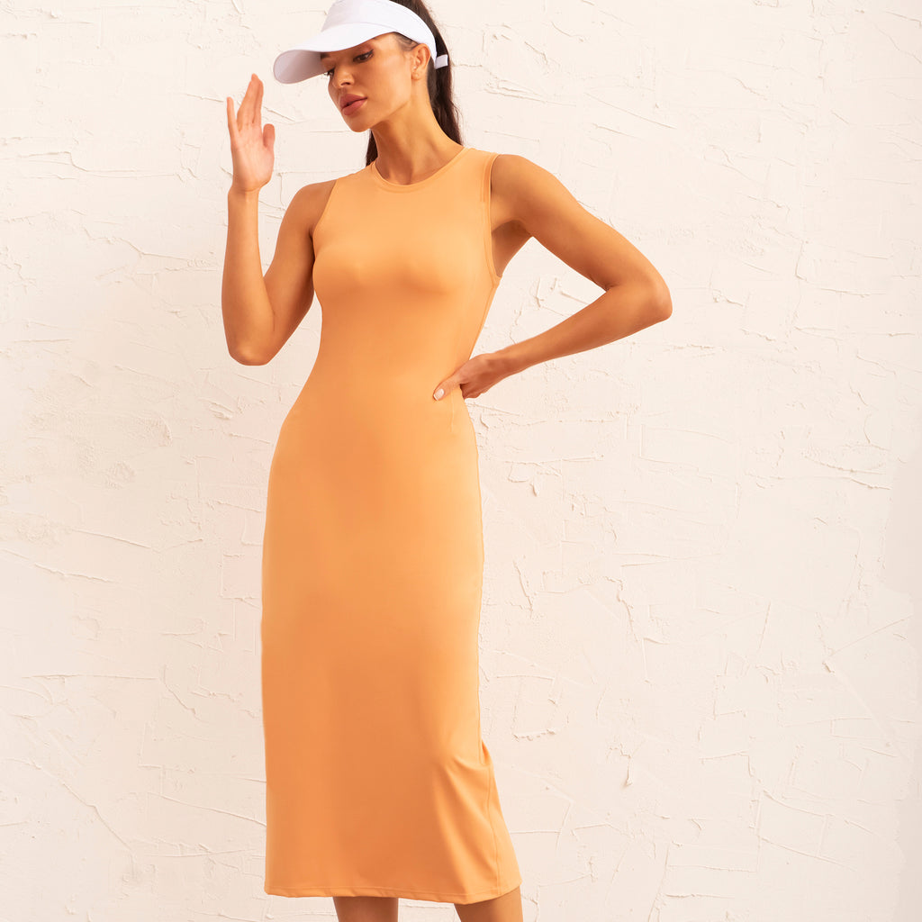 Yoga Wear Women Double Sided High Elastic Tight Dress Summer Long Back Slit Dress