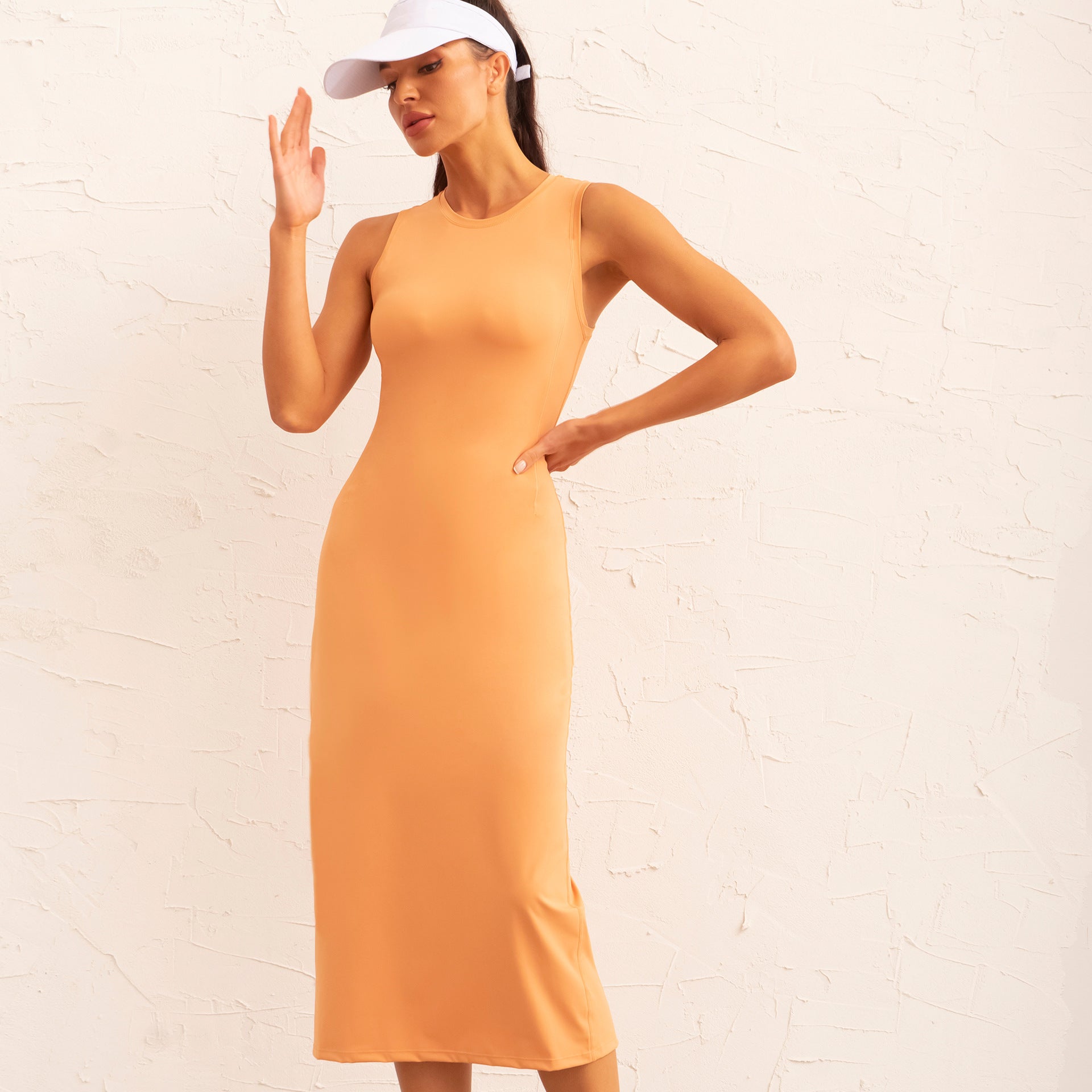 Yoga Wear Women Double Sided High Elastic Tight Dress Summer Long Back Slit Dress