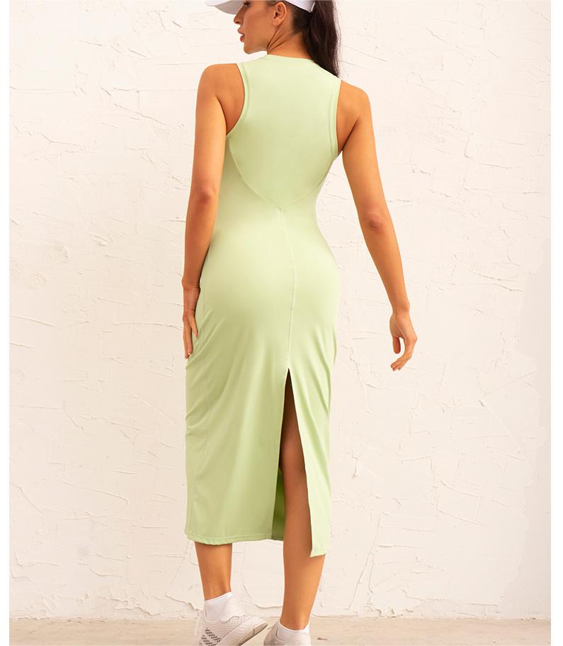 Yoga Wear Women Double Sided High Elastic Tight Dress Summer Long Back Slit Dress
